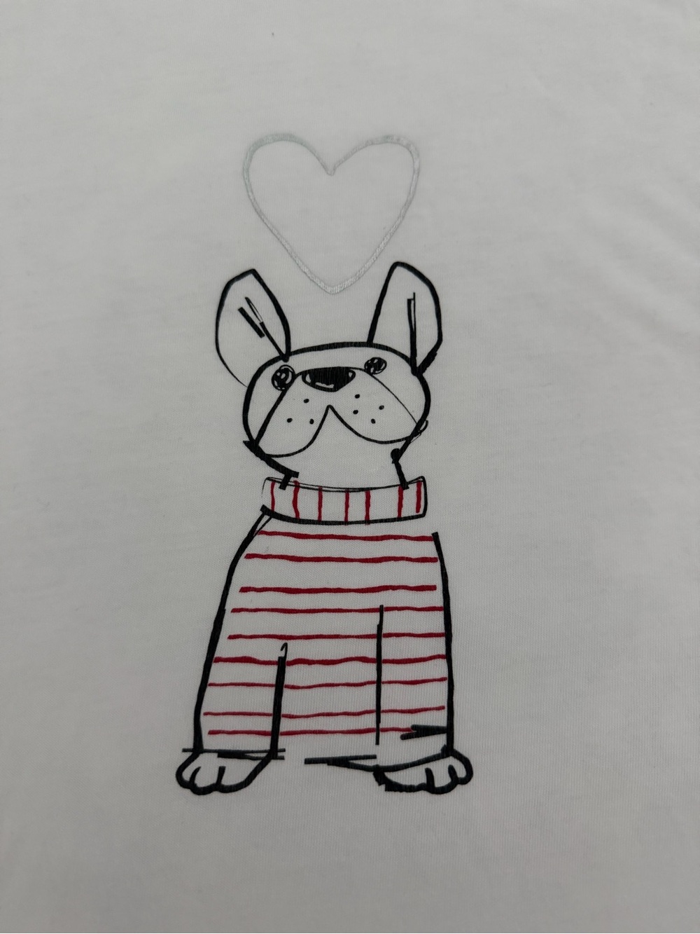Banana Republic White Tee with Dog Graphic and Pink Stripes